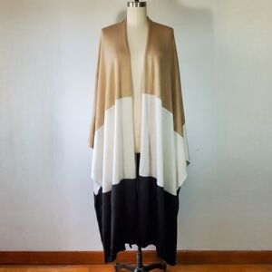 Victor Alfaro OS Cardigan Duster Colorblock 100% Wool Beige White Black Knit